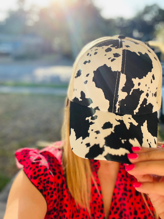 Criss Cross Cow Print Cap