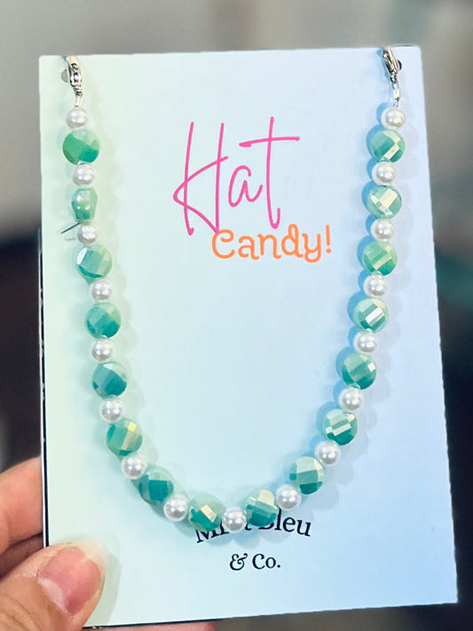 Teal and Pearls Hat Chain