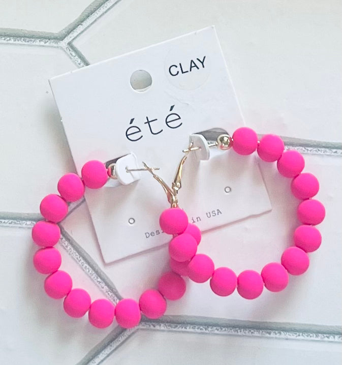 Pink Clay Hoops