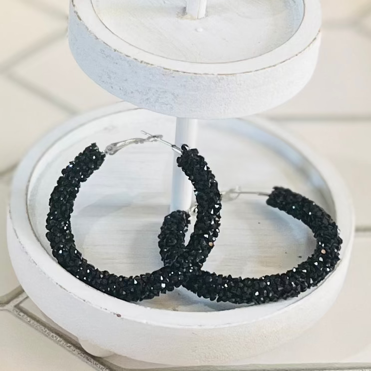 Black Glitter Hoops