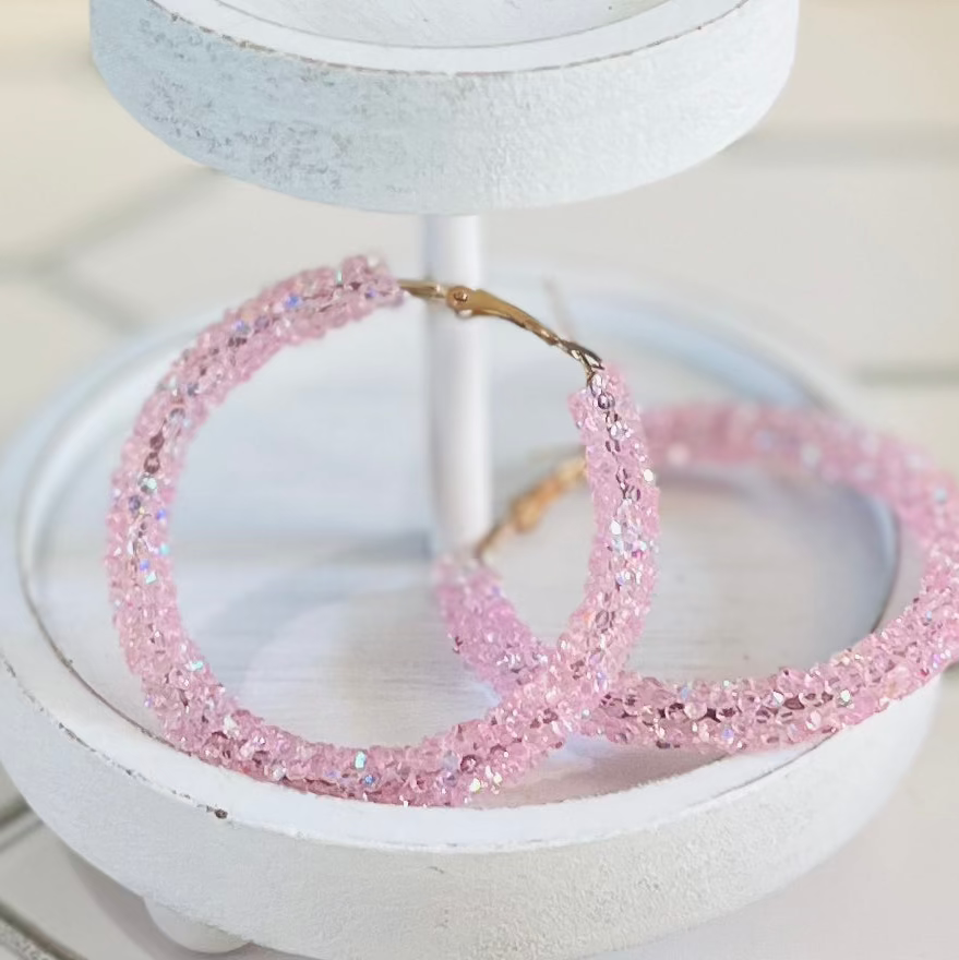 Pink Glitter Hoops