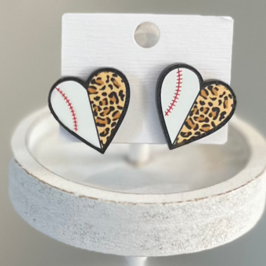 Baseball Hearts Studs