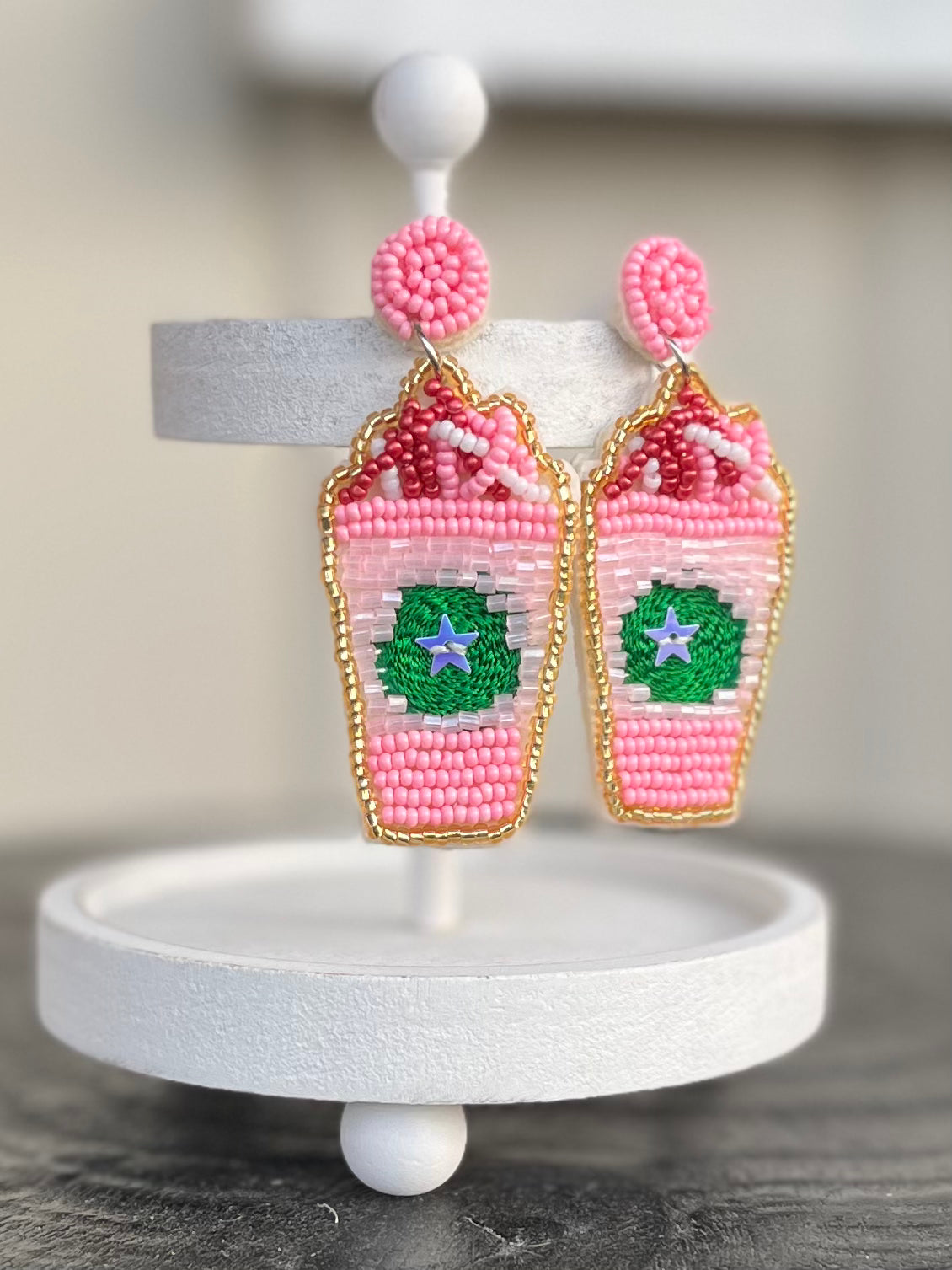 Pink Coffee bead earrings