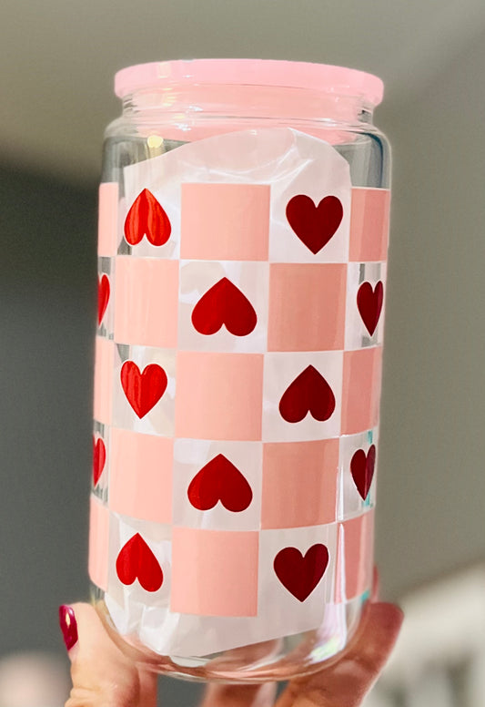 Pink Checkered Hearts cup