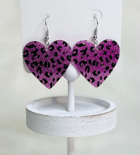 Lavender Leopard Heart earrings