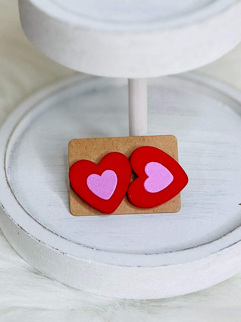Red & Pink Assorted Heart studs