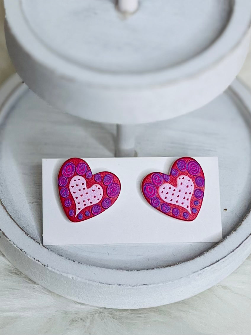 Red & Pink Assorted Heart studs