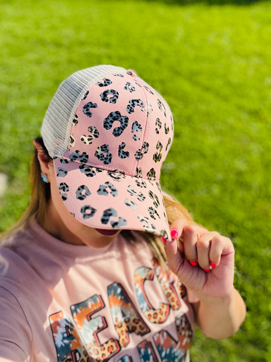 Criss-Cross Pink Leopard Cap