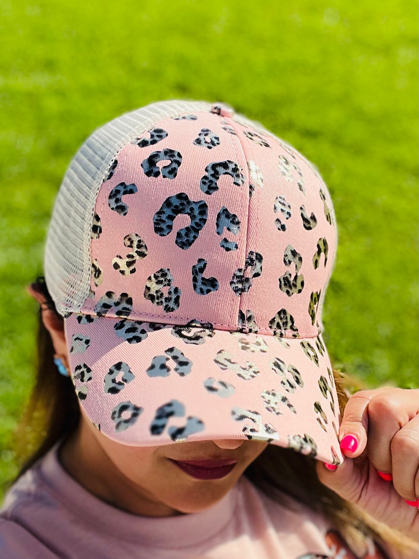 Criss-Cross Pink Leopard Cap